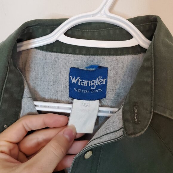 Vintage 90s Wrangler Aztec Pearl Snap Button Up Shirt Green Size L - Picture 5 of 6